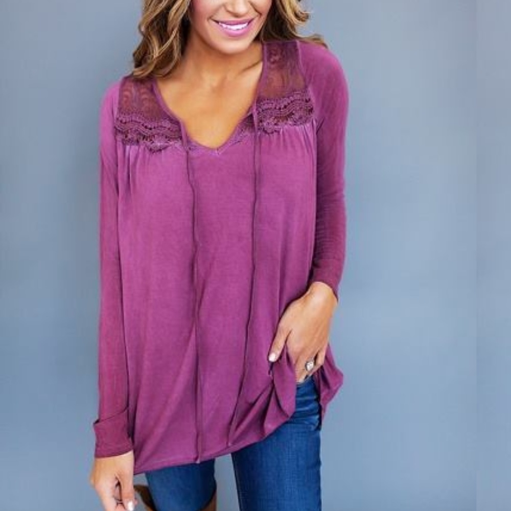 Maroon Tunic with Crochet Lace Detail
